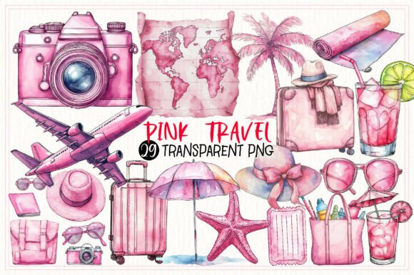 Download Pink Watercolor Travel PNG Clipart - Travel Collection
