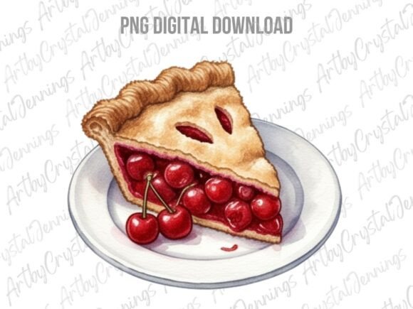 Download Watercolor Cherry Pie Slice PNG - Premium Resources